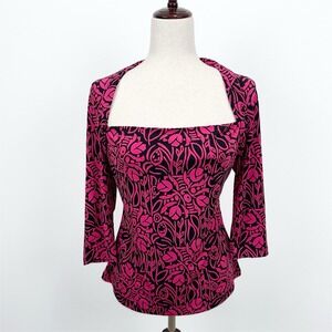 Vintage Worthington Top‎ Womens M Pink Black Floral Y2K Phoebe Buffay Friends